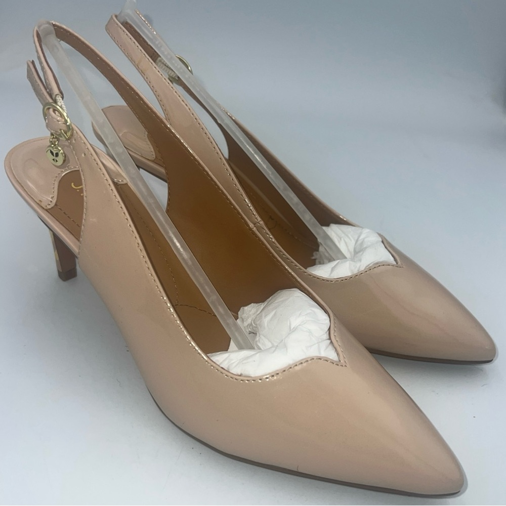 J.Renee Slingback Patent Faux Leather 2.17”Heels Beige Pointed Toe Size 8W NEW